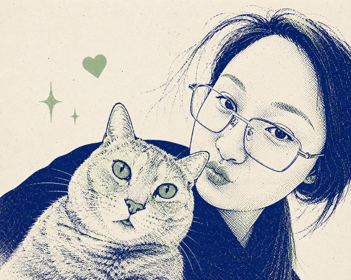 Illustration of Vanna resting her head next to her cat
