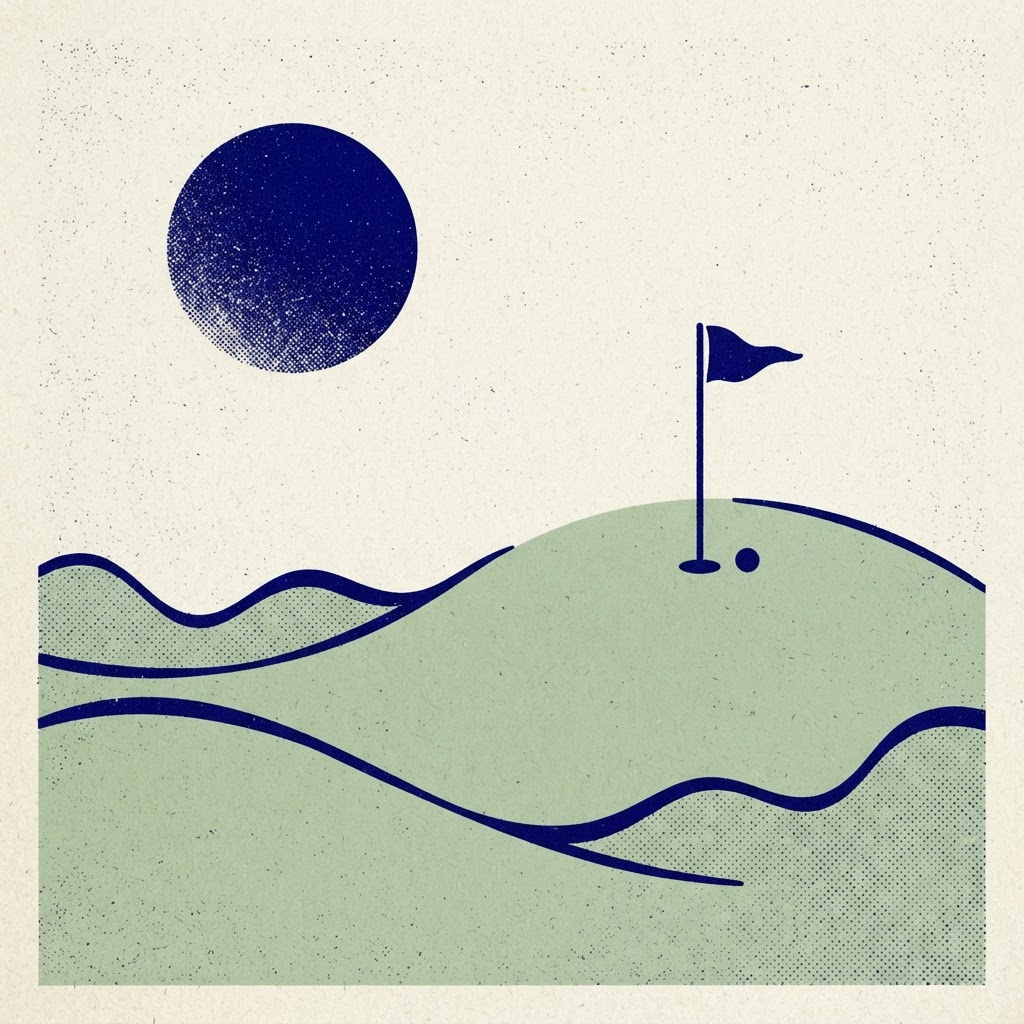 Illustration of a golf flag on a green hill